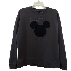 Rare Disney Women Large Mickey Mouse Cool Never Sleeps Black Crewneck Sweatshirt